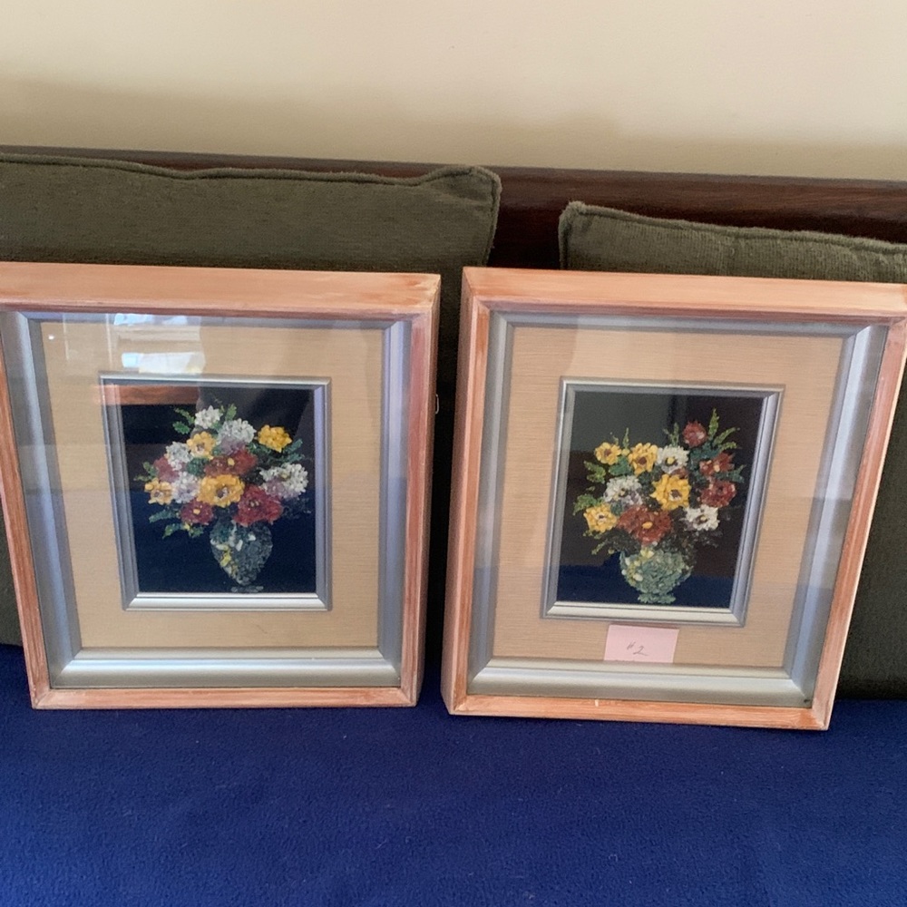 Pair of unusual stone inlay floral art.